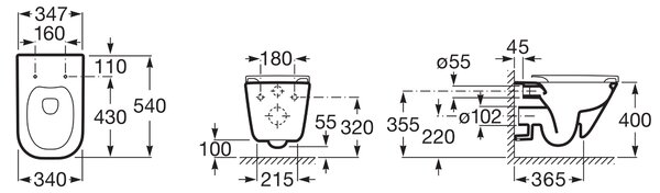 Roca Gap vas wc cu capac soft-close agăţat fără margine alb A34H470000