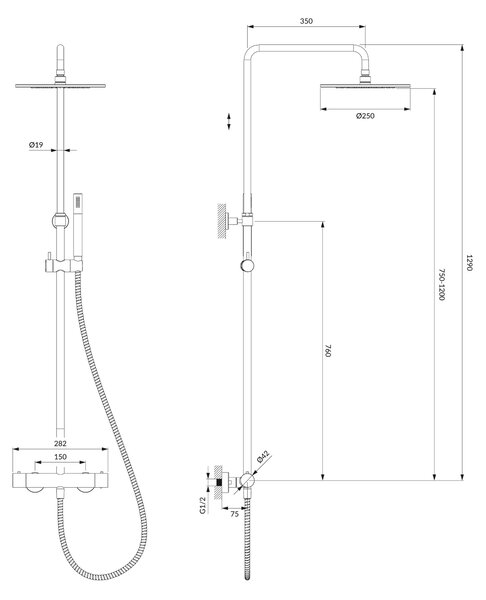 Omnires Y set de duș perete cu termostat cu duș de ploaie auriu Y1244SUGL