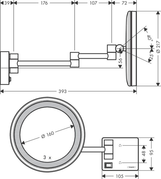 Hansgrohe AddStoris oglindă cosmetică 21.7x21.7 cm rotunde cu iluminare 41790340