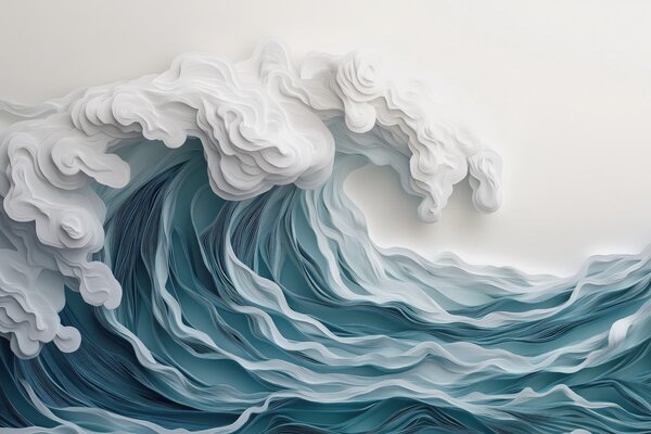 Tapet Val oceanic spumos în stil paper-cut, Fototapet Marea, w08694 : Uwalls.ro