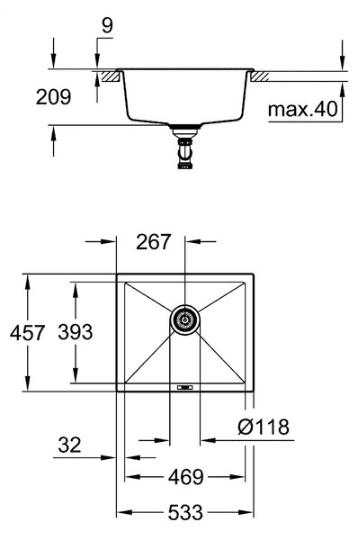 Grohe K700 chiuvetă din granit 53.3x45.7 cm negru 31654AP0