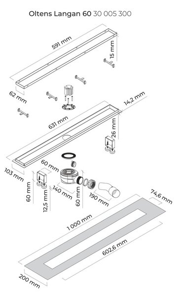 Oltens Langan rigolă duș 60 cm negru 30005300
