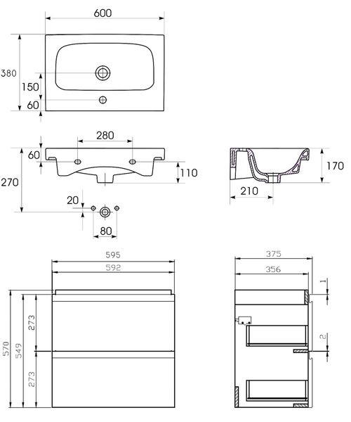Cersanit Moduo lavoar cu dulap 60 cm alb S801-227-DSM