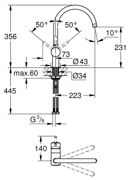 Grohe Minta baterie bucătărie pe picior negru 32917KS0