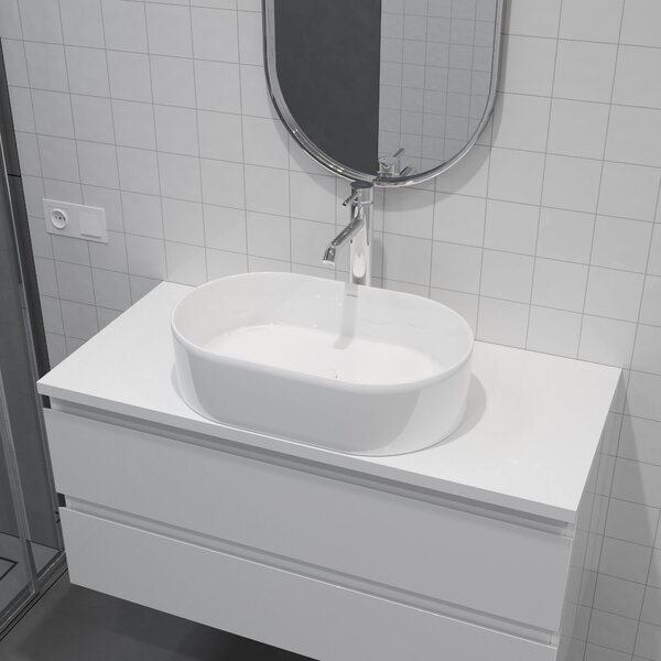 Oltens Lom lavoar 55x34 cm ovale de blat alb luciu 40311000