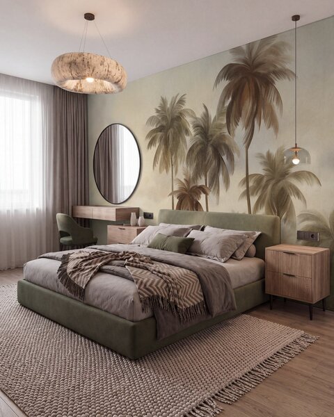 Tapet Palmieri, peisaj tropical, artă texturată, Fototapet Natură, w09938 : Uwalls.ro
