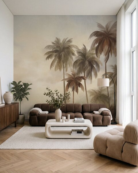 Tapet Palmieri, peisaj tropical, artă texturată, Fototapet Natură, w09938 : Uwalls.ro
