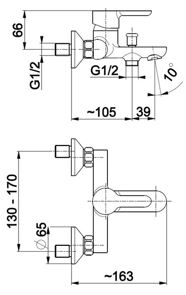 KFA Armatura Granat baterie cadă-duș perete crom 5524-010-00
