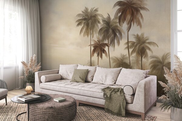 Tapet Palmieri, peisaj tropical, artă texturată, Fototapet Natură, w09938 : Uwalls.ro