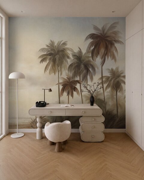 Tapet Palmieri, peisaj tropical, artă texturată, Fototapet Natură, w09938 : Uwalls.ro