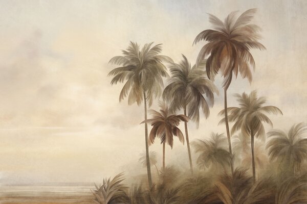 Tapet Palmieri, peisaj tropical, artă texturată, Fototapet Natură, w09938 : Uwalls.ro