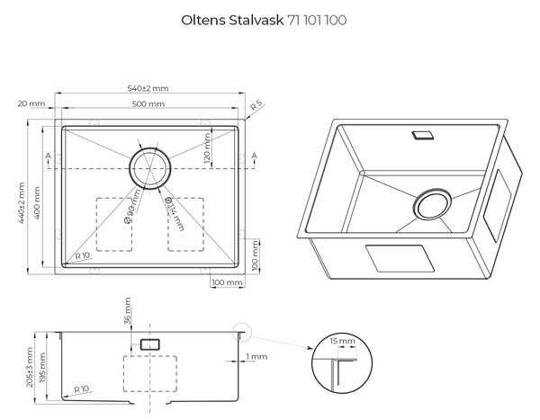 Oltens Stalvask chiuveta din otel 54x44 cm oţel 71101100
