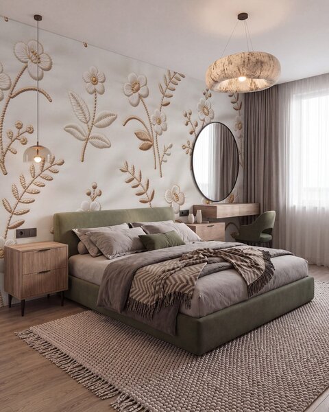 Tapet Model floral brodat imitație cu fir galben pe țesătură, Fototapet Flori, w09953 : Uwalls.ro