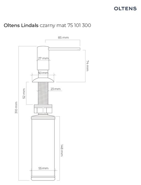 Oltens Lindals dozator de lichid 300 ml negru 75101300