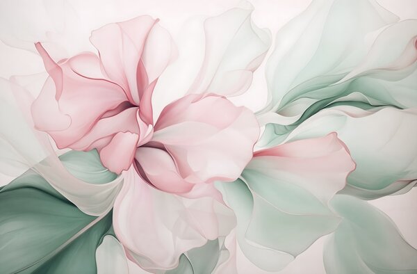 Tapet Flux de petale florale abstracte translucide și forme stratificate în culori pastelate, în nuanțe de, Fototapet Acuarelă, w08701v1 : Uwalls.ro