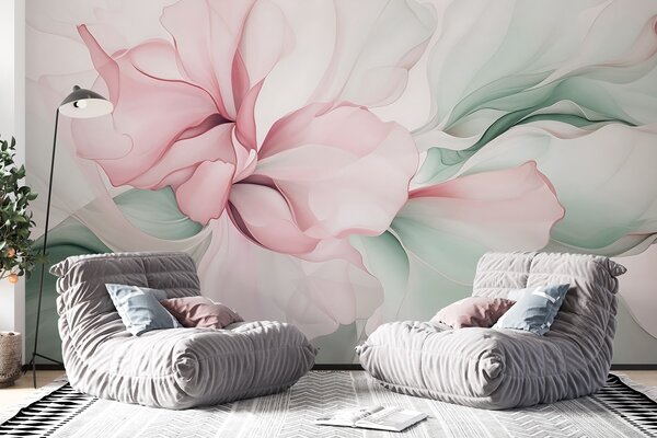 Tapet Flux de petale florale abstracte translucide și forme stratificate în culori pastelate, în nuanțe de, Fototapet Acuarelă, w08701v1 : Uwalls.ro