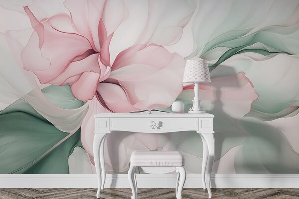 Tapet Flux de petale florale abstracte translucide și forme stratificate în culori pastelate, în nuanțe de, Fototapet Acuarelă, w08701v1 : Uwalls.ro