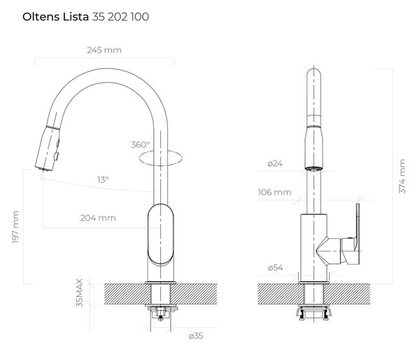 Oltens Lista baterie bucătărie pe picior crom 35202100