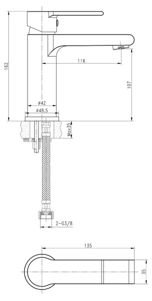 Cersanit Verso baterie lavoar stativ crom S951-404