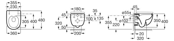 Roca Meridian vas wc agăţat fără margine alb A346244000