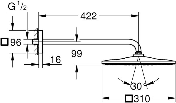 Grohe Rainshower cap de duș cu braț 31x31 cm pătrat crom 26564000