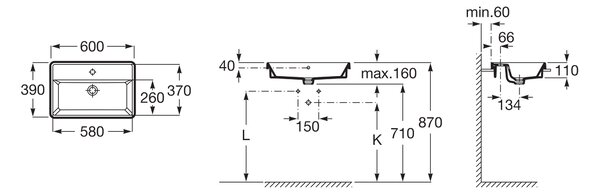 Roca Gap Square lavoar 60x39 cm dreptunghiular încastrat alb luciu A3270YAS00