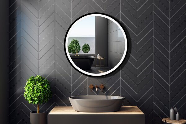 Venti Rund Led oglindă 70x70 cm rotund cu iluminare negru 5907459662634