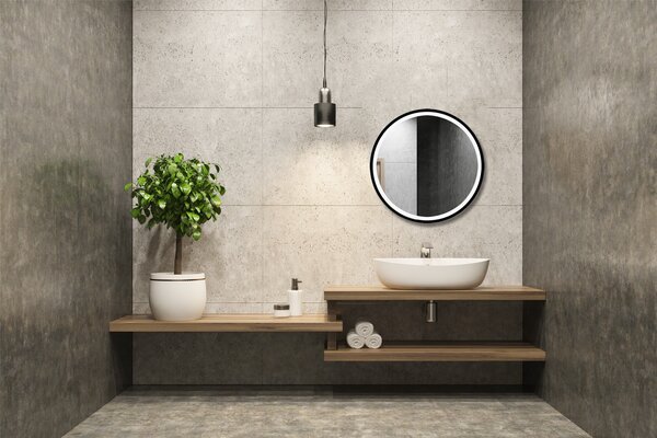 Venti Rund Led oglindă 70x70 cm rotund cu iluminare negru 5907459662634