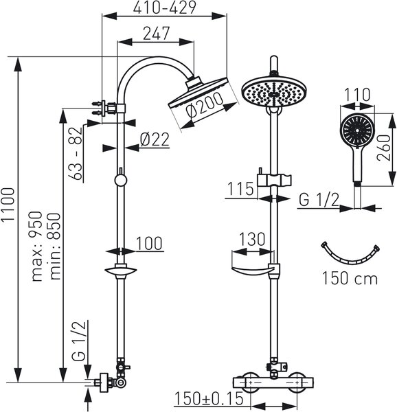 Ferro Trinity set de duș perete cu termostat crom NP71-TRM7U
