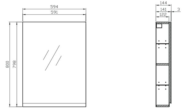 Cersanit Moduo dulap 59.5x14.4x80 cm laterala pe perete alb S929-018