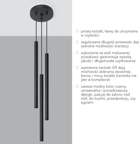 Sollux Lighting Pastelo lampă suspendată 3x40 W negru SL.0471