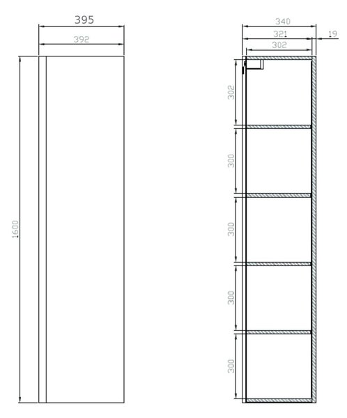 Cersanit Moduo dulap 39.5x34x160 cm laterala pe perete alb S929-020