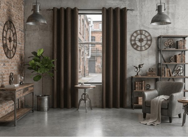 Draperie opaca DUNES VELVET 140x250 cm, maro Agatat: Inele metalice