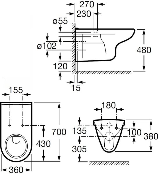 Roca Access Dostępna Łazienka vas wc agăţat pentru persoane cu dizabilități alb A346237000