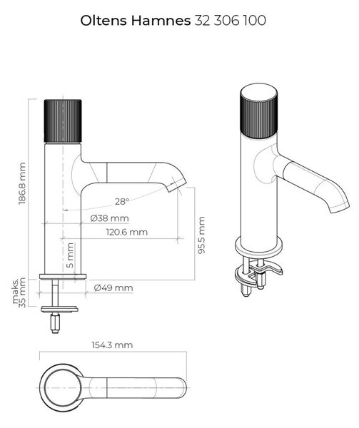 Oltens Hamnes baterie lavoar stativ crom 32306100