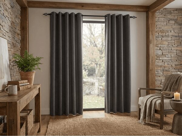 Draperie opaca DUNES VELVET 140x250 cm, gri inchis Agatat: Inele metalice