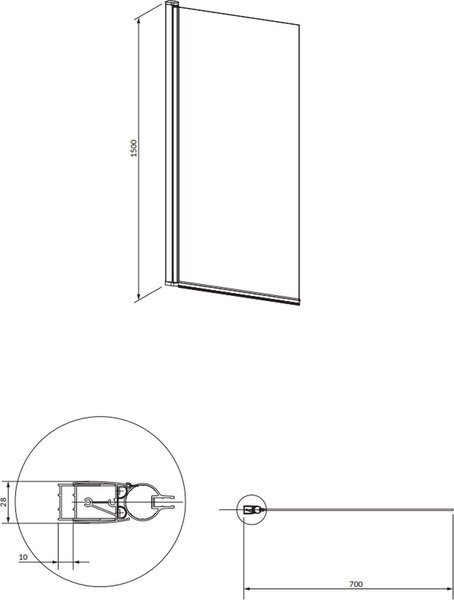Omnires Kingston paravan cadă 70 cm o piesă crom luciu/sticlă transparentă XHE85CRTR