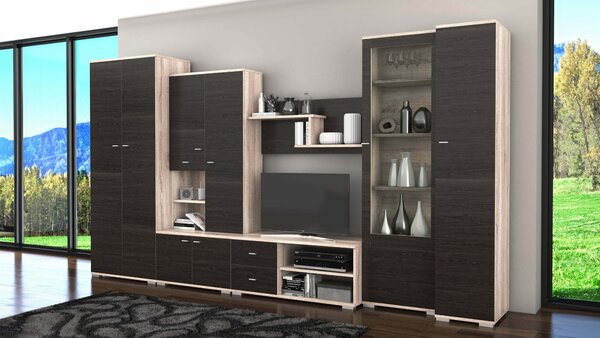 Bibliotecă living Gabriela, 370 cm, Wenge Sonoma
