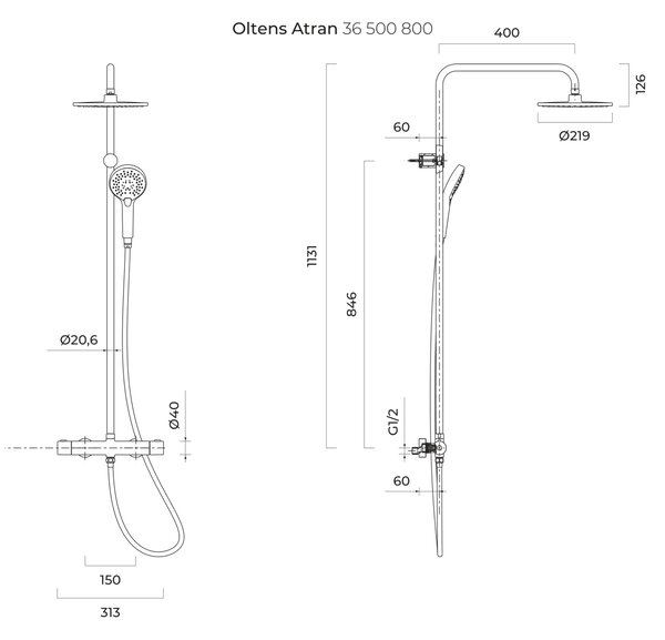 Oltens Atran set de duș perete cu termostat cu duș de ploaie auriu periat 36500810