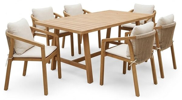 Set 7 masa si scaune gradina, Malibu, Bej, 90x180x75 cm