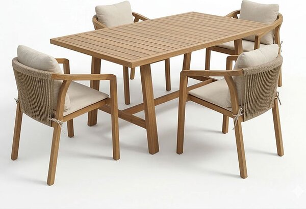 Set 5 masa si scaune gradina, Malibu, Bej, 90x160x75 cm