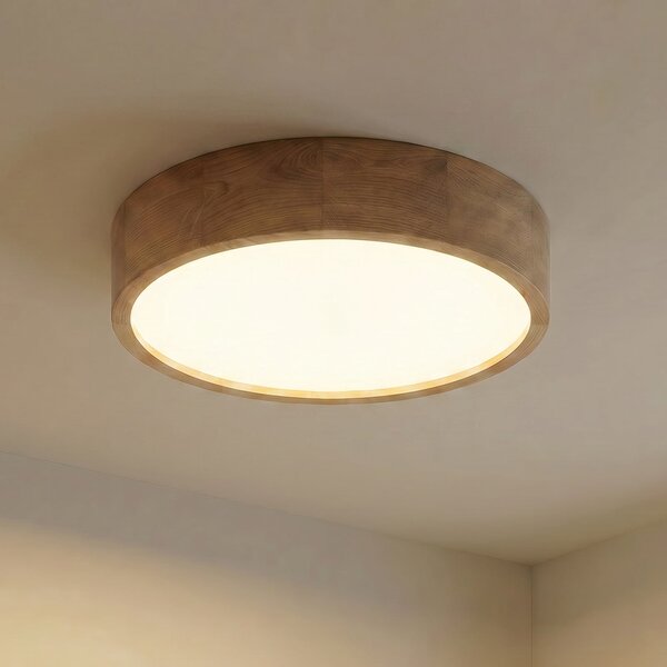 TEMAR LIGHTING Plafonieră Cleo, Ø 48 cm, 4 becuri, lemn de stejar, E27, reglabil, Lemn, Camera de zi / sufragerie, Lemn, Modern