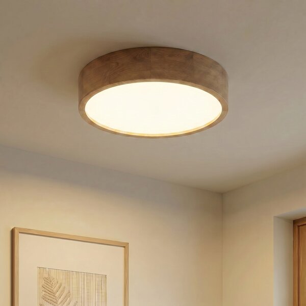 TEMAR LIGHTING Plafonieră Cleo, Ø 48 cm, 4 becuri, lemn de stejar, E27, reglabil, Lemn, Camera de zi / sufragerie, Lemn, Modern