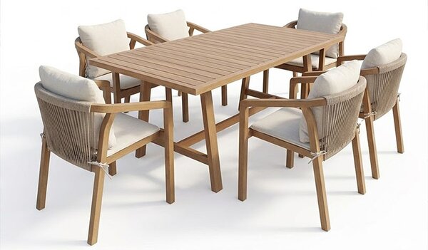 Set 7 masa si scaune gradina V1, Malibu, Bej, 90x160x75 cm