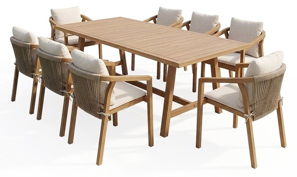 Set 9 masa si scaune gradina, Malibu, Bej, 90x180x75 cm