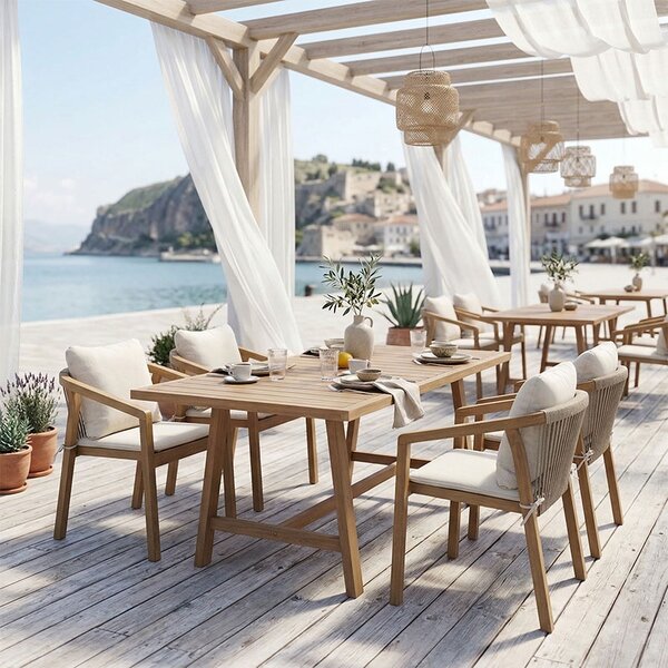 Set 7 masa si scaune gradina V2, Malibu, Bej, 90x160x75 cm