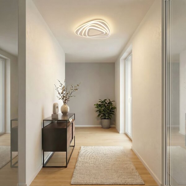 Lindby plafonieră LED Rebeka, 48x49cm, CCT, telecomandă, reglabil, Alb, Camera de zi / sufragerie, Metal, Modern