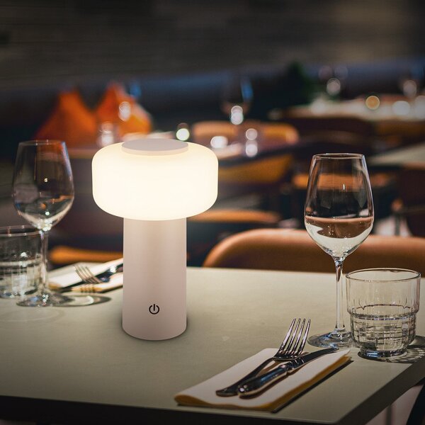 Briloner Lampa de masă cu LED și baterie Juna, bej, IP44, dimabilă, 20 cm, reglabil, Bej, Plastic, Modern
