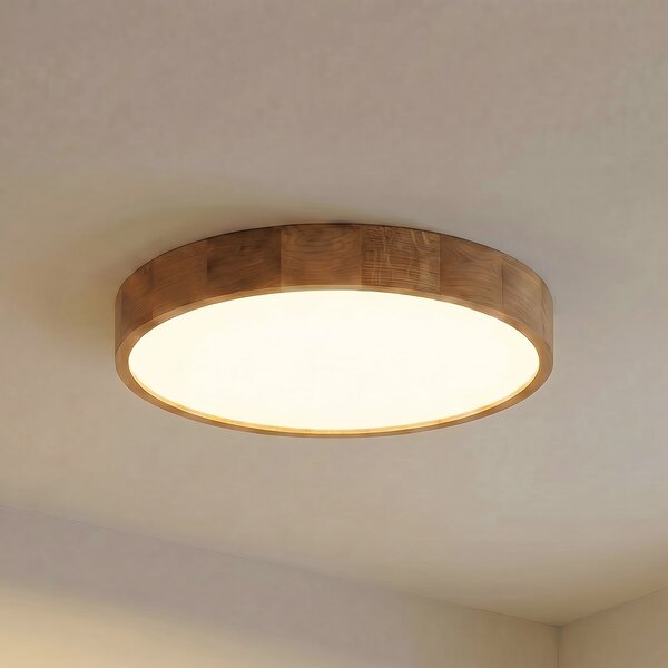 TEMAR LIGHTING Plafonieră Cleo, Ø 57,5 cm, 5 becuri, lemn de stejar, E27, reglabil, Lemn, Camera de zi / sufragerie, Lemn, Modern