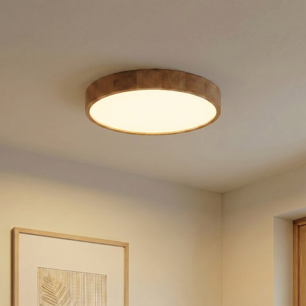 TEMAR LIGHTING Plafonieră Cleo, Ø 57,5 cm, 5 becuri, lemn de stejar, E27, reglabil, Lemn, Camera de zi / sufragerie, Lemn, Modern
